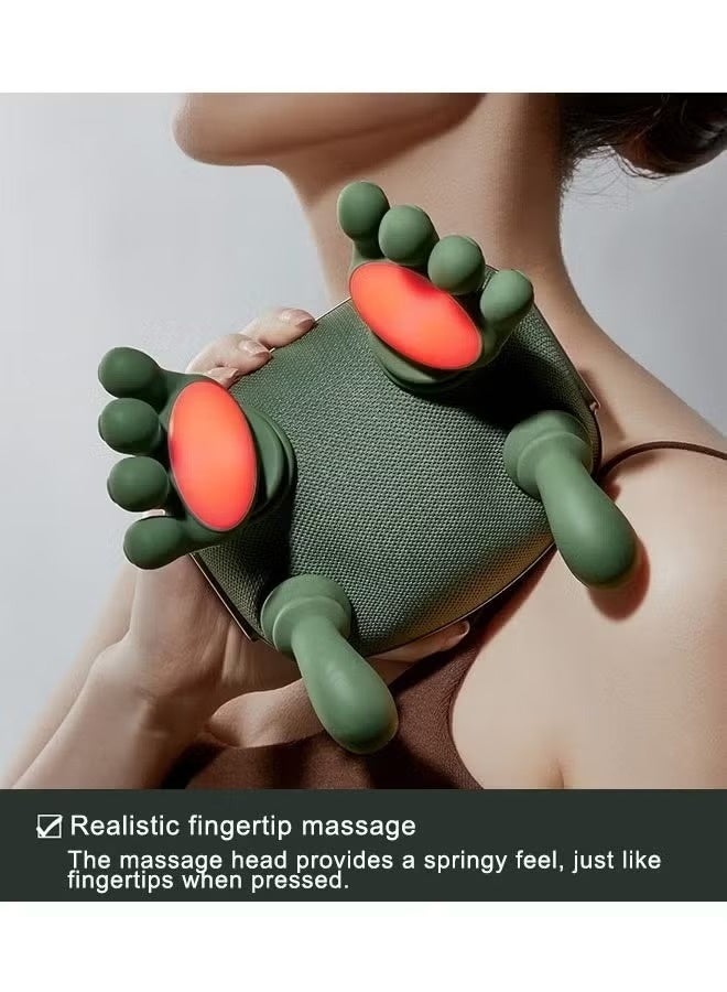 كوراكس تكييف الرقبة والكتفين مع التدفئة، ثلاثة مستويات تدليك، تكييف أنسجة عميقة 4D بدون سلك، وسادة تدليك شياتسو للرقبة والكتفين لتخفيف آلام الرقبة والعضلات الخلفية والساقين، هدية للرجال والنساء باللون الأخضر الداكن - Image 2